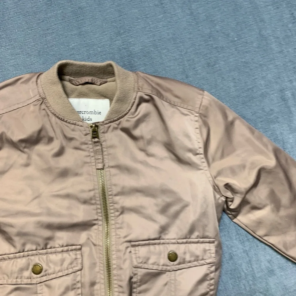Abercrombie Kids Bomber Jacket Boys 5-6 Brown Fleece Lined Ribbed Hem Full Zip